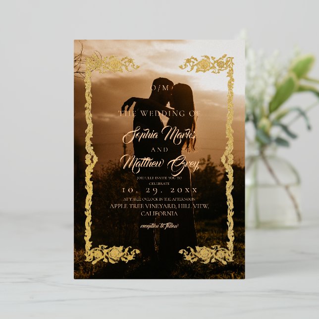 Invitation En Aluminium Superposition de photo simple pour mariage (Debout devant)