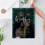 Invitation En Aluminium Superposition Or moderne | Mariage photo<br><div class="desc">Ces invitations de mariage modernes et élégantes comportent votre propre photo personnelle couvrant l'arrière - plan complètement. Une simple superposition noire contient une typographie de script de feuille d'or tendance,  et le dos de la carte est noir. Un look glamour et élégant que vos invités adoreront !</div>