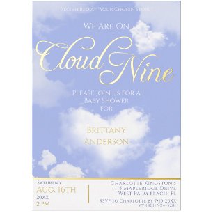Invitation En Aluminium Sur Cloud Neuf Élégant Script Baby shower Or