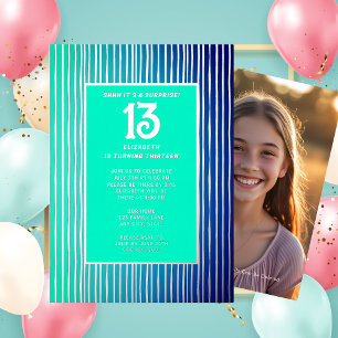 Invitation En Aluminium Surprise 13e anniversaire fête Bright Blue Girly