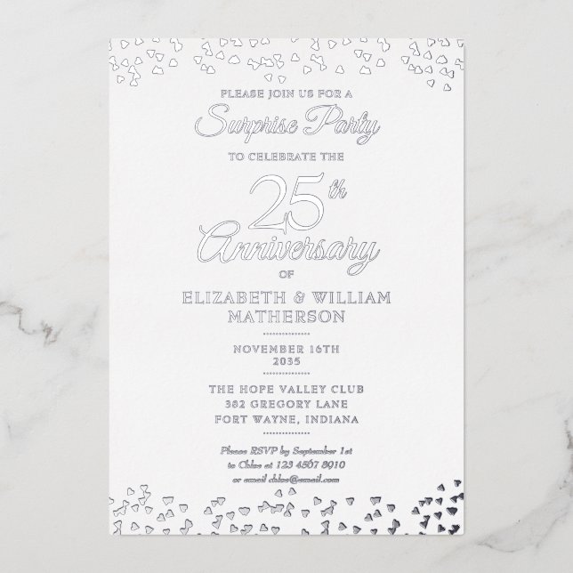 Invitation En Aluminium Surprise 25e anniversaire Mariage fête argent (Recto)