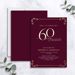 Invitation En Aluminium Surprise 60 & Fabuleux Anniversaire Bourgogne & Or