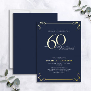 Invitation En Aluminium Surprise 60 & Fabulous Blue & Gold Birthday