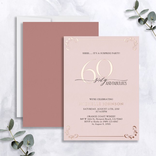 Invitation En Aluminium Surprise 60 & Fabulous Rose Gold Anniversaire (Créateur téléchargé)