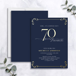 Invitation En Aluminium Surprise 70 & Anniversaire Bleu et Or Fabuloso