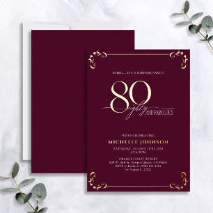 Invitation En Aluminium Surprise 80 & Fabuleux Anniversaire Bourgogne & Or