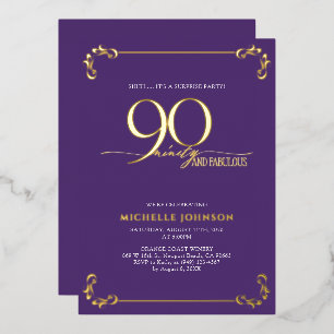 Invitation En Aluminium Surprise 90 & Fabuleux Anniversaire Purple & Or