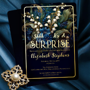 Invitation En Aluminium Surprise élégante baroque fleurs bleues pour 70e a