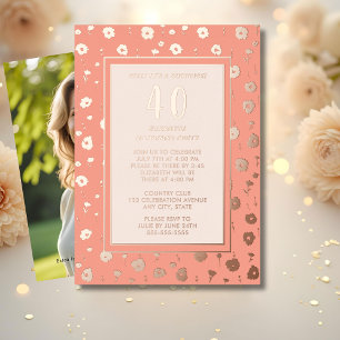 Invitation En Aluminium Surprise Fête d'anniversaire 40 ans Floral Élégant