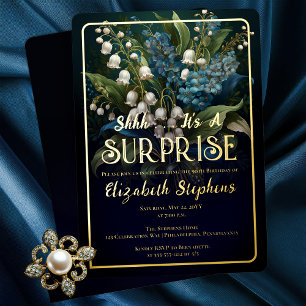 Invitation En Aluminium Surprise Florale Baroque Élégante Bleue 90e Annive