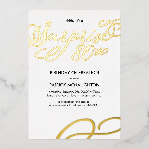 Invitation En Aluminium Surprise Party 80e anniversaire Gold Foil Invitati
