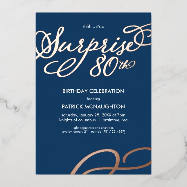 Invitation En Aluminium Surprise Party 80e anniversaire Gold Foil Invitati (Recto)
