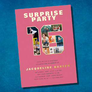 Invitation En Aluminium Surprise Sweet 16 Anniversaire Fille Photo Or