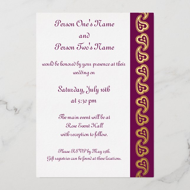 Invitation En Aluminium Sweet Paisley Hearts dans l'Invitation de la vinif (Recto)