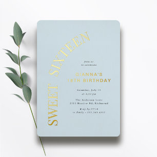 Invitation En Aluminium Sweet sixteen   Bleu clair et or 16e anniversaire