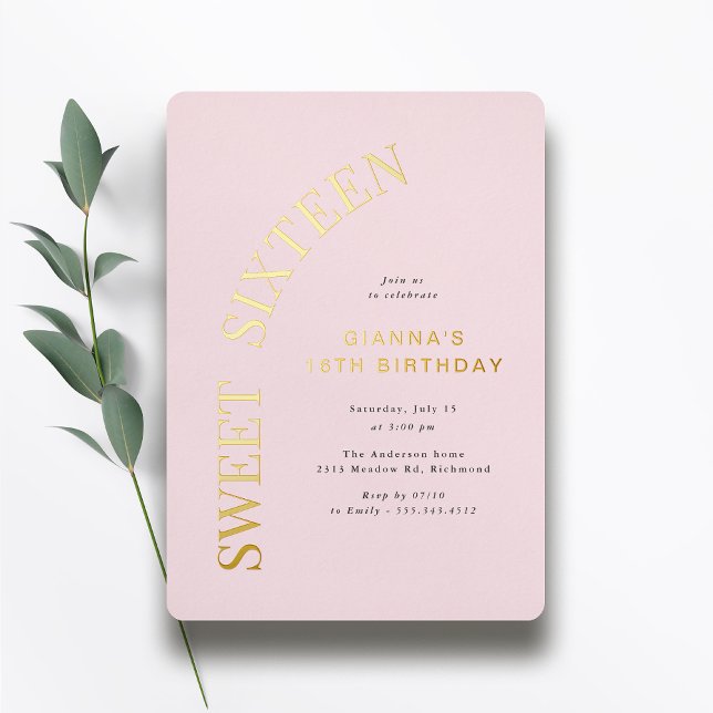 Invitation En Aluminium Sweet sixteen | Blush rose et or 16e anniversaire (Créateur téléchargé)