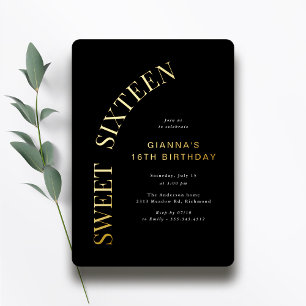 Invitation En Aluminium Sweet Sixteen   Cool Black and Gold 16e Anniversai