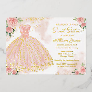 Invitation En Aluminium Sweet sixteen Delicic Blush Gown Or
