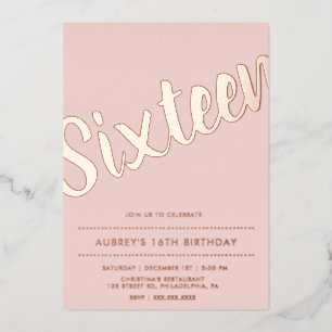 Invitation En Aluminium Sweet sixteen doré rose rose moderne