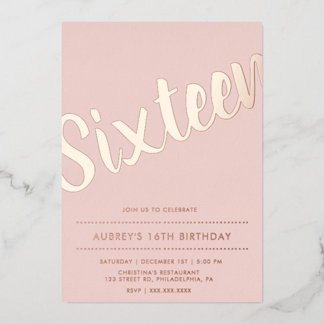 Invitation En Aluminium Sweet sixteen doré rose rose moderne (Recto)