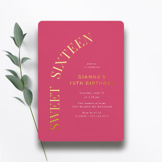 Invitation En Aluminium Sweet sixteen | Hot rose et or 16e anniversaire
