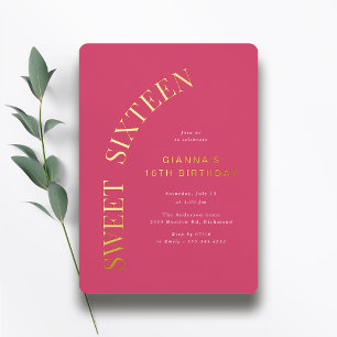 Invitation En Aluminium Sweet Sixteen Rose Chaude et Or 16e Anniversaire