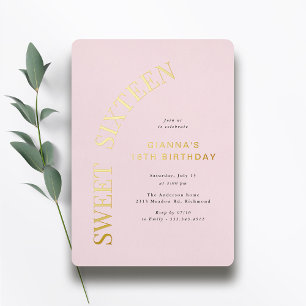 Invitation En Aluminium Sweet Sixteen Rose Pâle et Or 16e Anniversaire