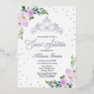 Invitation En Aluminium Sweet sixteen Tiara Lavender Fleurs Argent