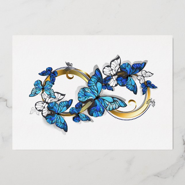 Invitation En Aluminium Symbole infini de papillons Morpho bleus (Recto)
