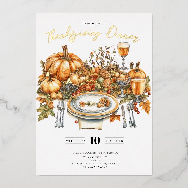 Invitation En Aluminium Table Bountiful Diner d'action de grâces Citrouill (Recto)
