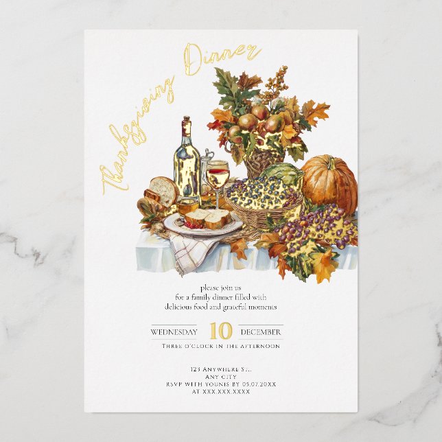Invitation En Aluminium Table Bountiful Rustic Thanksgiving Diner Citrouil (Recto)