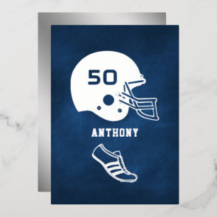 Invitation En Aluminium Tableau de craie d'anniversaire de football Navy e