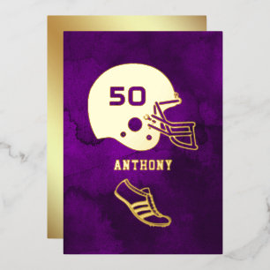 Invitation En Aluminium Tableau noir d'anniversaire de football Violet et 