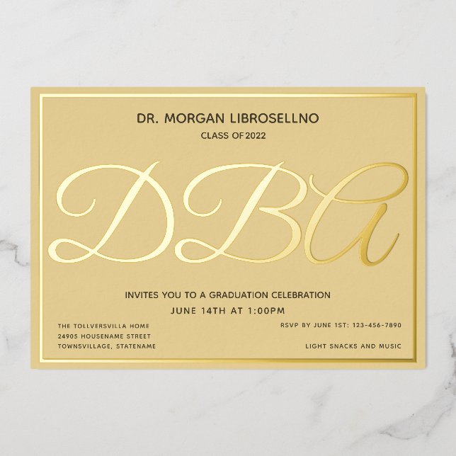 Invitation En Aluminium Tan Gold DBA Graduation (Recto)