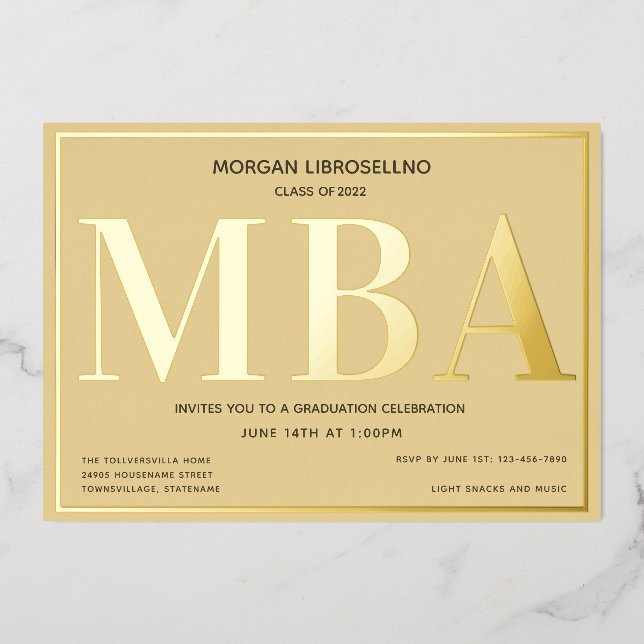 Invitation En Aluminium Tan Gold MBA Graduation (Recto)