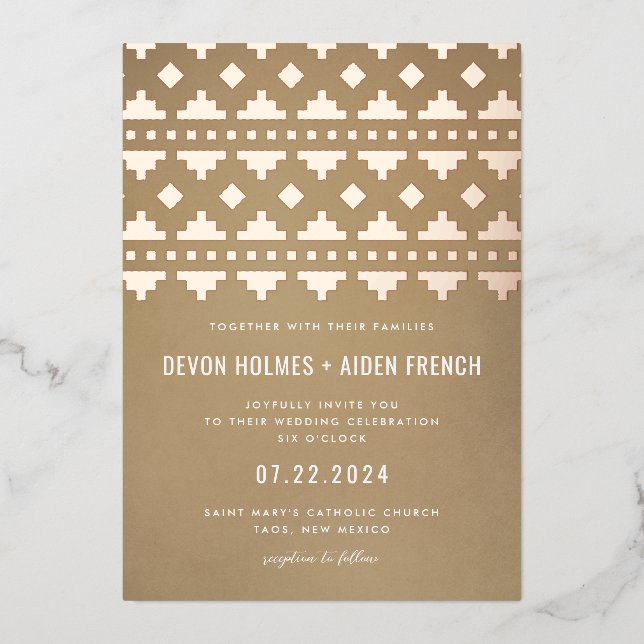 Invitation En Aluminium Tan Southwest Gleam Mariage Rose or (Recto)