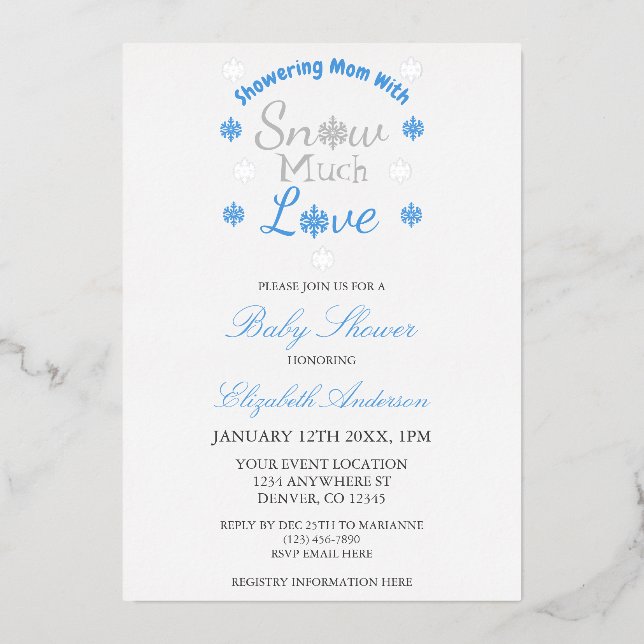 Invitation En Aluminium Tant d'amour d'hiver pour la baby shower flocon de (Recto)