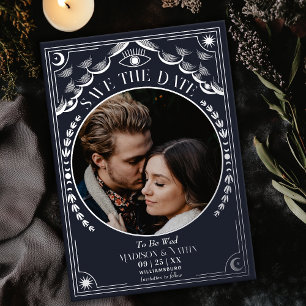 Invitation En Aluminium Tarot Argenté Mariage Gothique Photo Enregistrer l