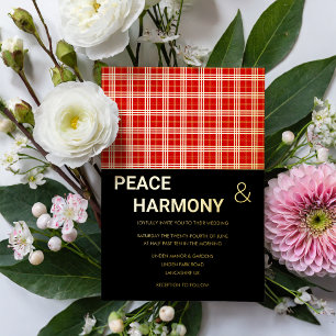 Invitation En Aluminium Tartan MacClan Rouge Noir Or Motif Mariage