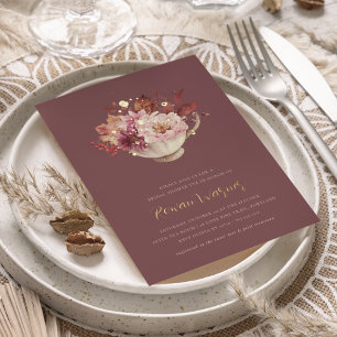Invitation En Aluminium Tasse de thé florale d'automne Mariage automnal Te