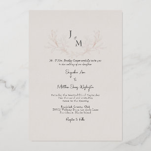 Invitation En Aluminium Taupe Élégant Simplement Mariage Feuillage Rose Do