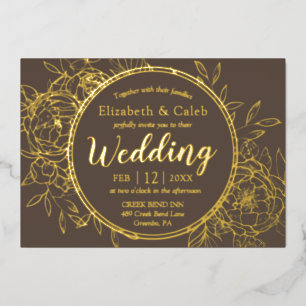 Invitation En Aluminium Taupe & Gold Peony Modern Toile Mariage