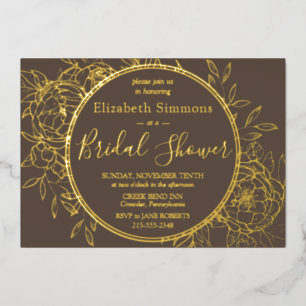 Invitation En Aluminium Taupe Moderne Ligne Toile de Jouy Fleur de Pivoine