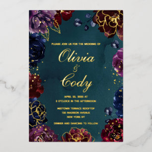 Invitation En Aluminium Teal Bordeaux Améthyste Ton Bijou Or Mariage