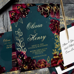 Invitation En Aluminium Teal Bordeaux Tons de Bijoux Noms de Famille Maria