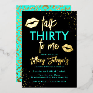 Invitation En Aluminium Teal Gold Talk Thirty To Me Léopard 30ème