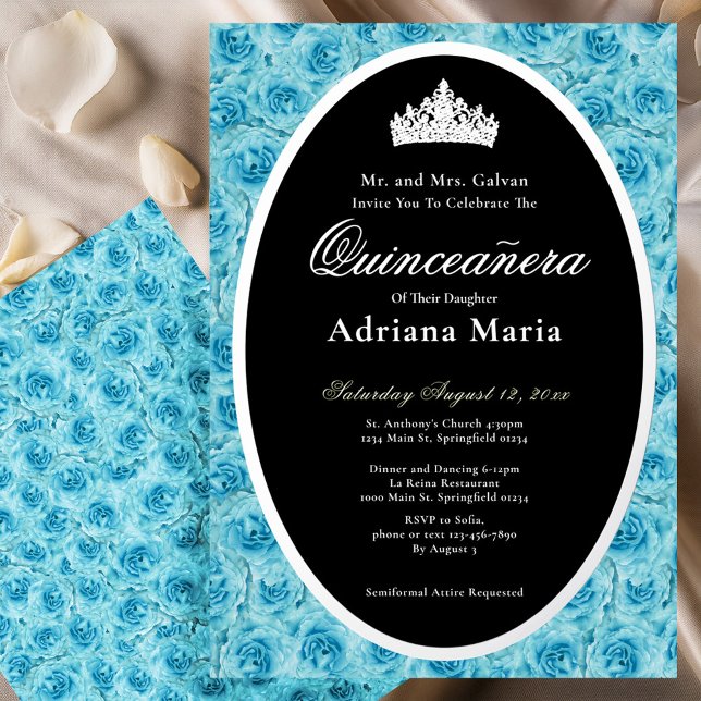 Invitation En Aluminium Teal Roses Elegant Silver Floral Quinceanera   (Créateur téléchargé)