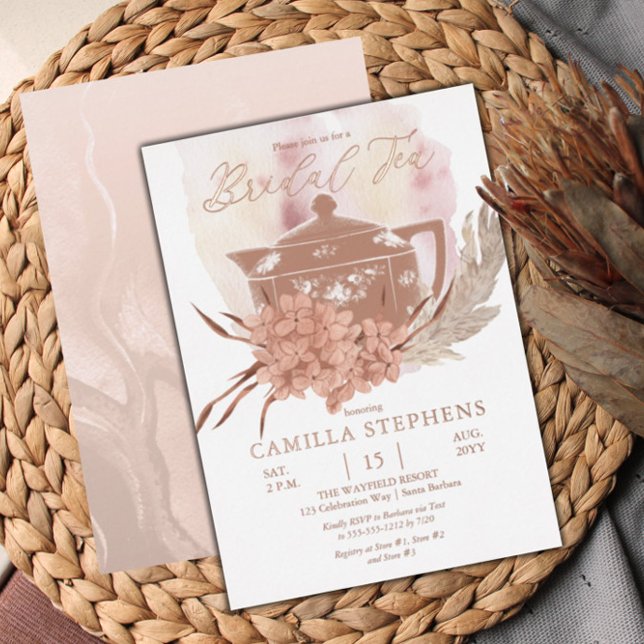 Invitation En Aluminium Teapot | Hydrangeas | Thé nuptial en herbe Pampas (Créateur téléchargé)