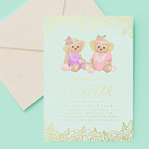 Teddy Bear Tea Party Mint Gold Baby shower Foil In