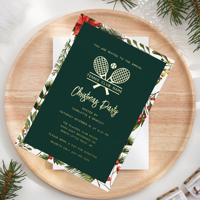 Invitation En Aluminium Tennis Club annuel Noël Party Gold (Christmas Party Invitation Lawn Tennis Country Club Annual Holiday Event)